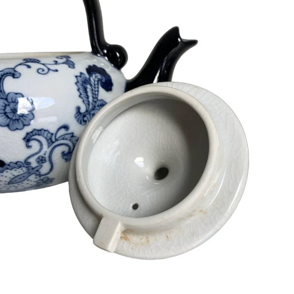 Pier 1 Imports Chinoiserie Blue White Floral Ceramic Teapot